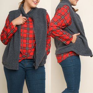 Slate Grey Boucle Knit Zip Plus Size Vest {Umgee}